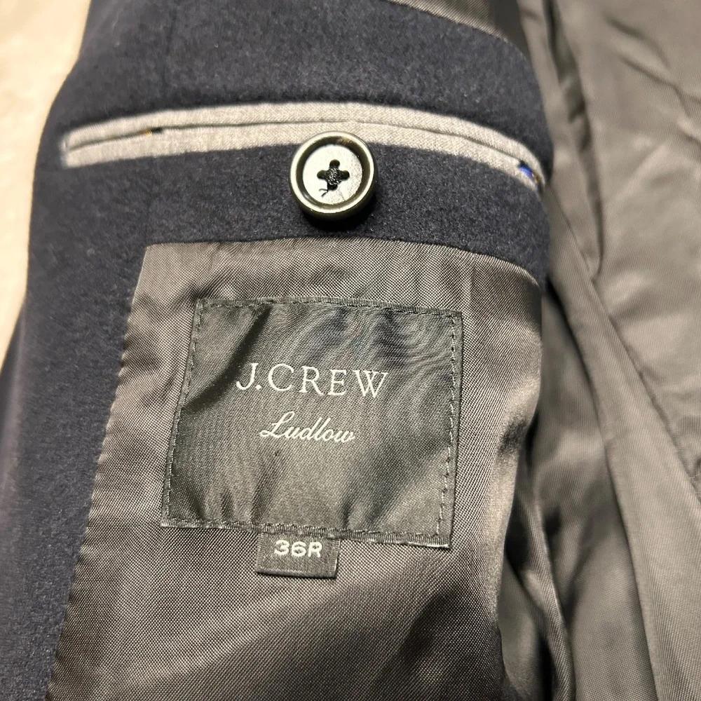 J. Crew Ludlow‎ Topcoat Overcoat Mens Size 36R Cashmere Wool Blend Blue Italy